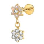 Piercing Labret Titânio Flor Pingente Flor Zircônia Gold