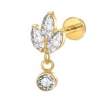 Piercing Labret Titânio Flor Com Pingente Zircônia Gold
