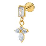 Piercing Labret Retangulo Titânio Com Pingente Zircônia Gold