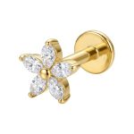 Piercing Labret Titânio Zircônia Flor Gold