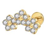 Piercing Labret Titânio Cluster 3 Flores Zircônia Cravejada Gold