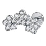 Piercing Labret Titânio Cluster 3 Flores Zircônia Cravejada Silver