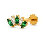 Piercing Labret Cluster Verde Titânio Gold