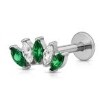Piercing Labret Cluster Verde Titânio Silver
