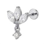 Piercing Aço 316 Labret Três Pontas com PIngente Silver