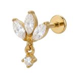 Piercing Aço 316 Labret Três Pontas com PIngente Gold
